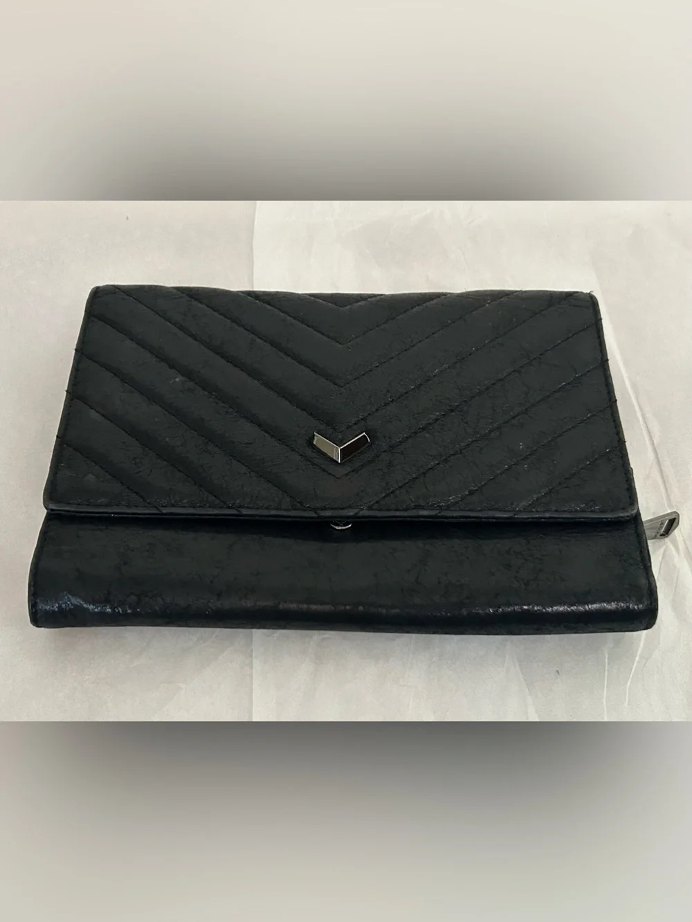 Vintage Botkier 100% Leather‎ Quilted Chevron Envelope Clutch - Black